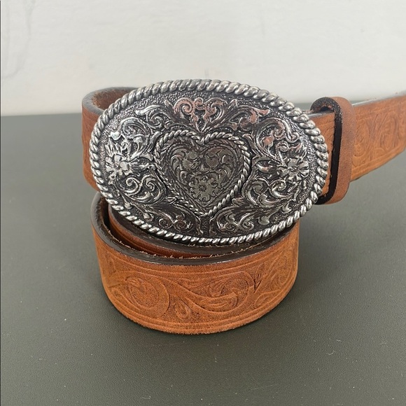 Justin Women's Brown Trophy Western Leather Belt With Oval Buckle Sz 30 - Picture 1 of 6